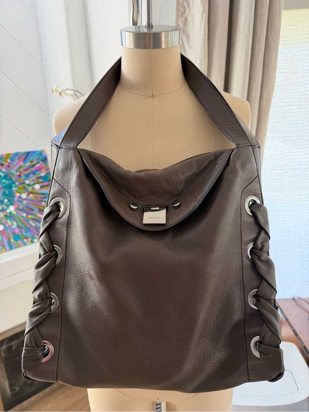 Jimmy Choo Chocolate Brown Leather Shoulder Bag
